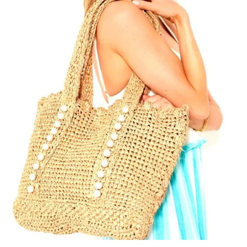 Btb Los Angeles Lisbeth natural pearl raffia tote bag